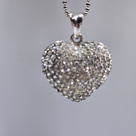 Sparkling Silver Tone Pave Crystal Heart Necklace - Picture 7 of 10
